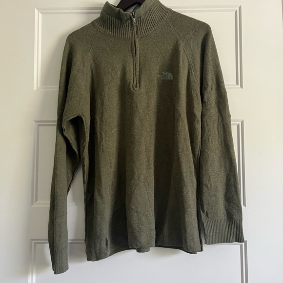 The North Face Mens Large Green Wool Blend Sweater 1/4 Zip High Neck Pullover XL - Picture 3 of 7
